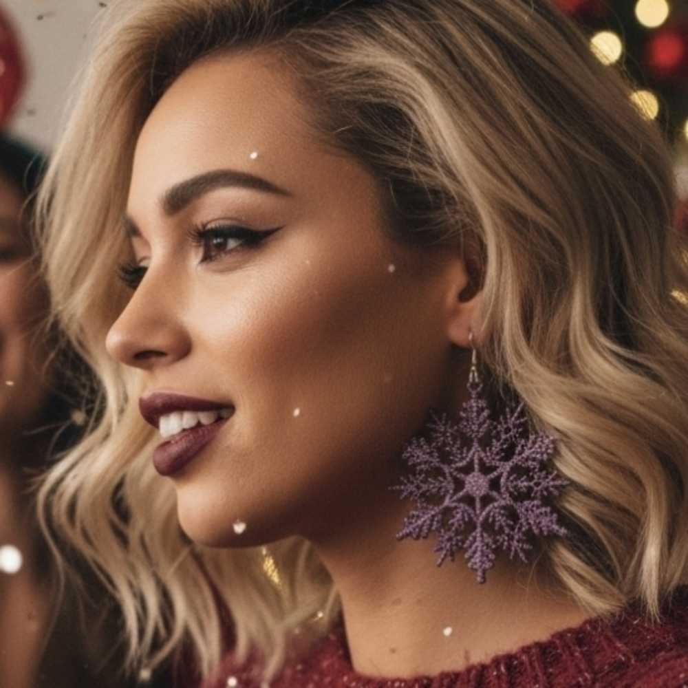 HANDCRAFTED Snowflake Pierced Earrings HANDPAINTED Holiday Jewelry Accessories